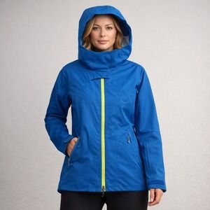 ISIS Womens Rain Jacket Waterproof Coat Blue Hooded Zip Up Size XL